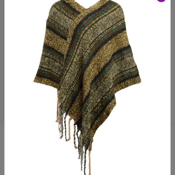 BOHO STYLE STRIPE FRINGED-TRIM PONCHO - Picture 3 of 4